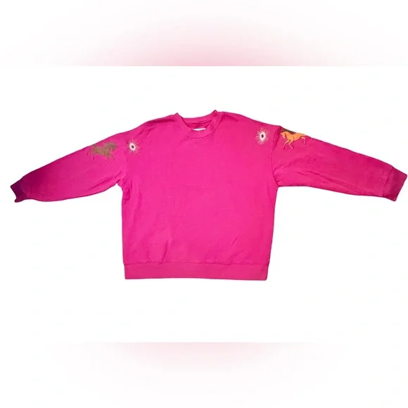Raquel Allegra Pink Graphic Sweatshirt w/ Horse & Eye Print – One Size - Picture 1 of 3